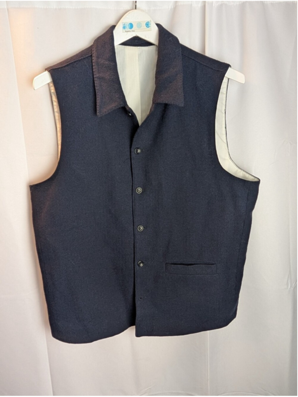 Nudie Jeans Navy Wool Vest with Contrast Lining size L by measurements